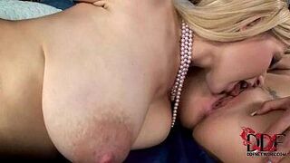 Horny, busty, blonde lesbians in sexy, sapphic action porn video
